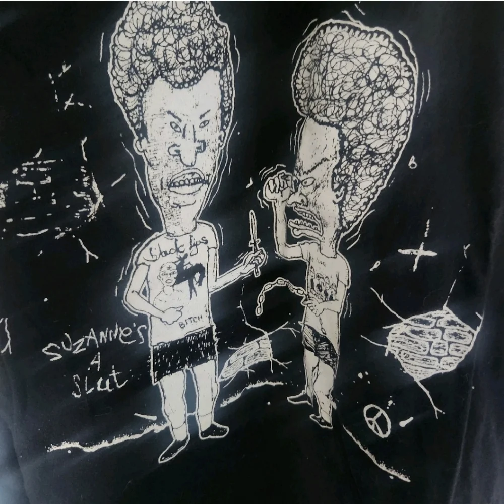 American Apparel RARE Bevis And Butthead Graphic T Shirt Black White Size M - Picture 2 of 5